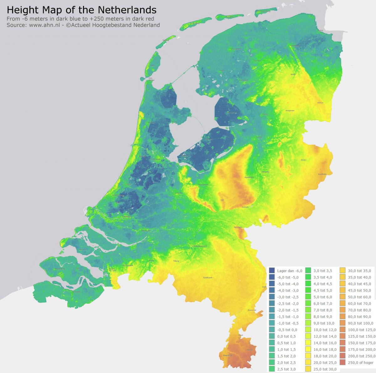 هولندا ارتفاع الخريطة
